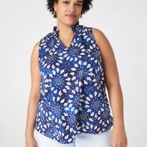 BNWT Lane Bryant Sleeveless Ruffle-Neck Print Top Shibori Diamond 14/16